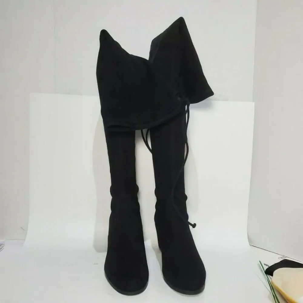 Stuart Weitzman women OTK boots Hinterland black suede heel sz 8.5 new